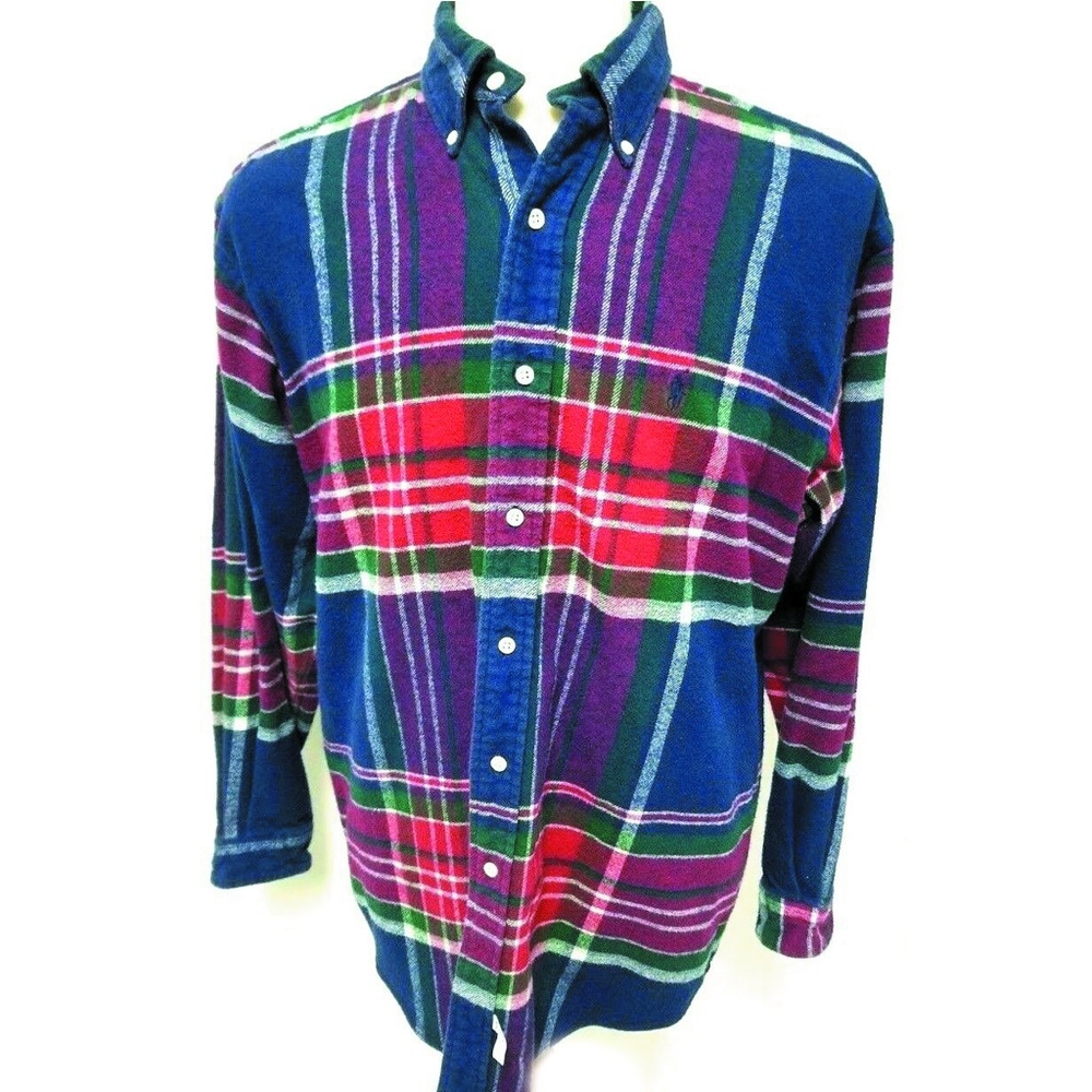 Ralph Lauren Shirt Plaid Mens Blue Red Flannel